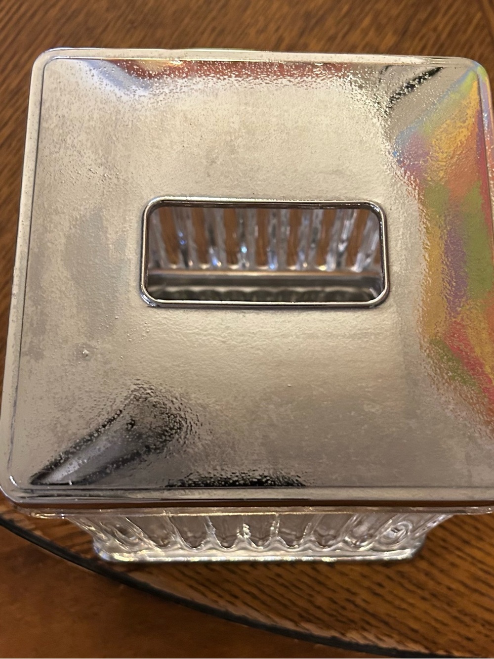 Ribbed Glass Tissue Box Cover with Chrome Base & Lid - Picture 3 of 12